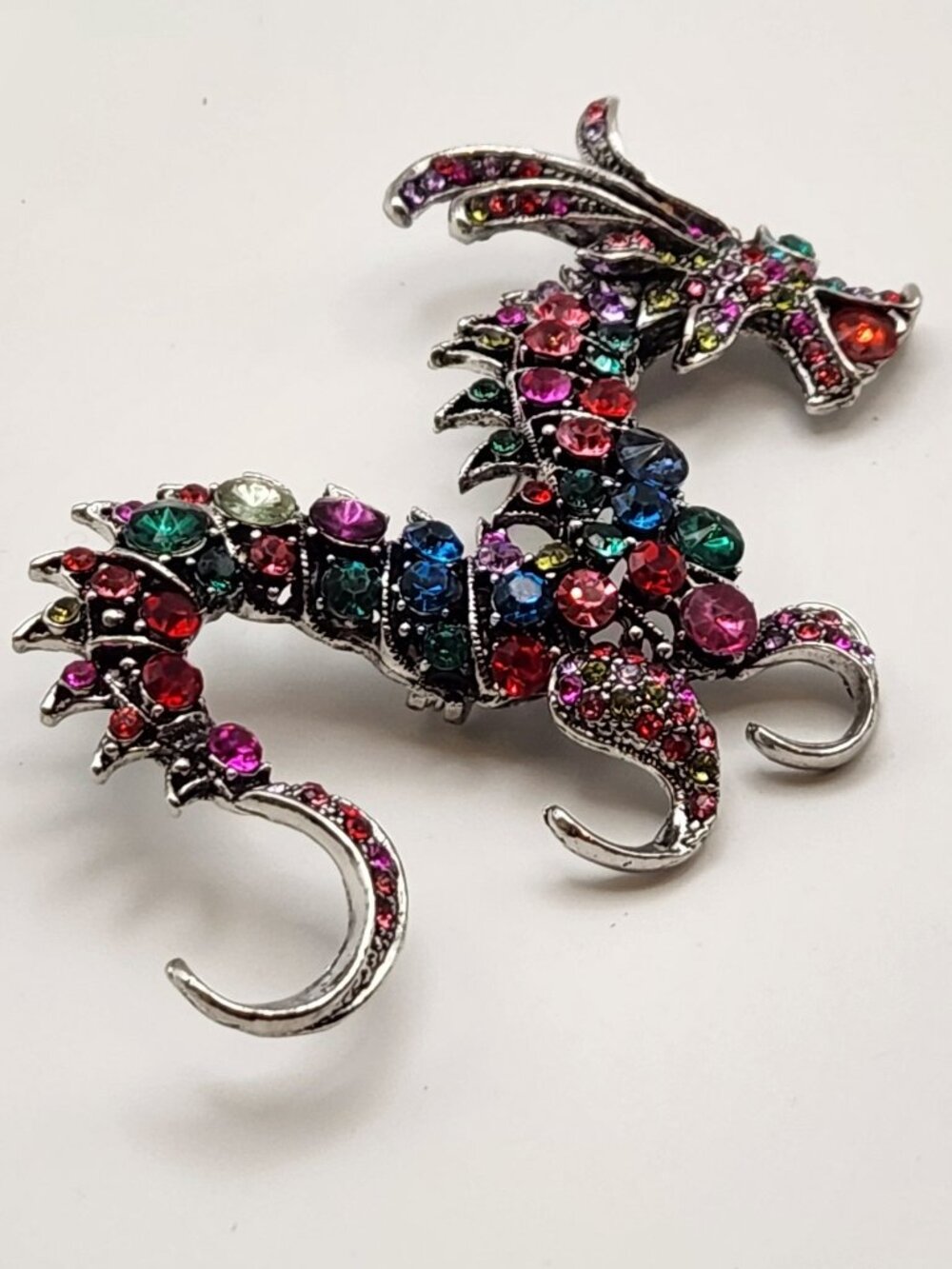 Sea Serpent brooch silver tone hardware multi color faux crystals NIP